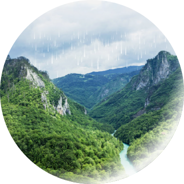 Mountain view with rain drops